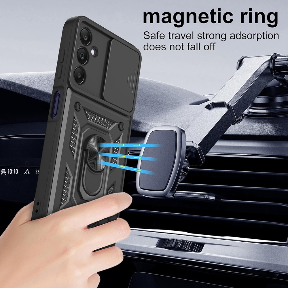 Husa pentru Samsung Galaxy A17 Ring Armor Kickstand Tough Rugged Cover cu protectie camera Negru