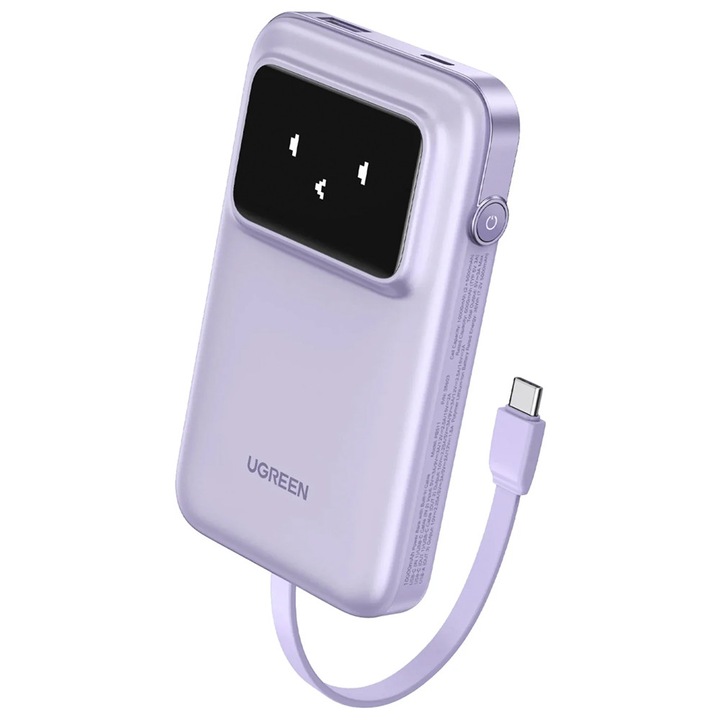 Baterie Externa, UGREEN PB511 10000mAh 30W USB Type-C, Display TFT, Violet, 11.43x6.86x1.78cm