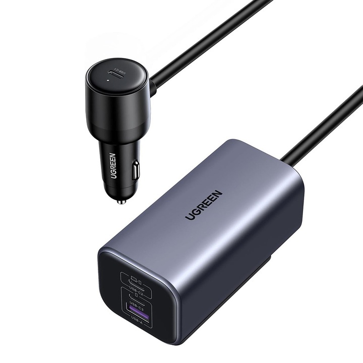 Зарядно за кола със сплитер, USB, 3x USB-C, 150W, D88, Силикон, Ugreen EC706 35571, D88, Силикон, Черен