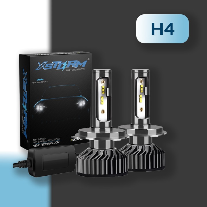Комплект 2 LED крушки H4, Xstorm, Zes H7 Extreme Mini, Мощност 100W, Напрежение 12V, Цвят на светлината 6000K, Тип фасунга H4 - Px43T