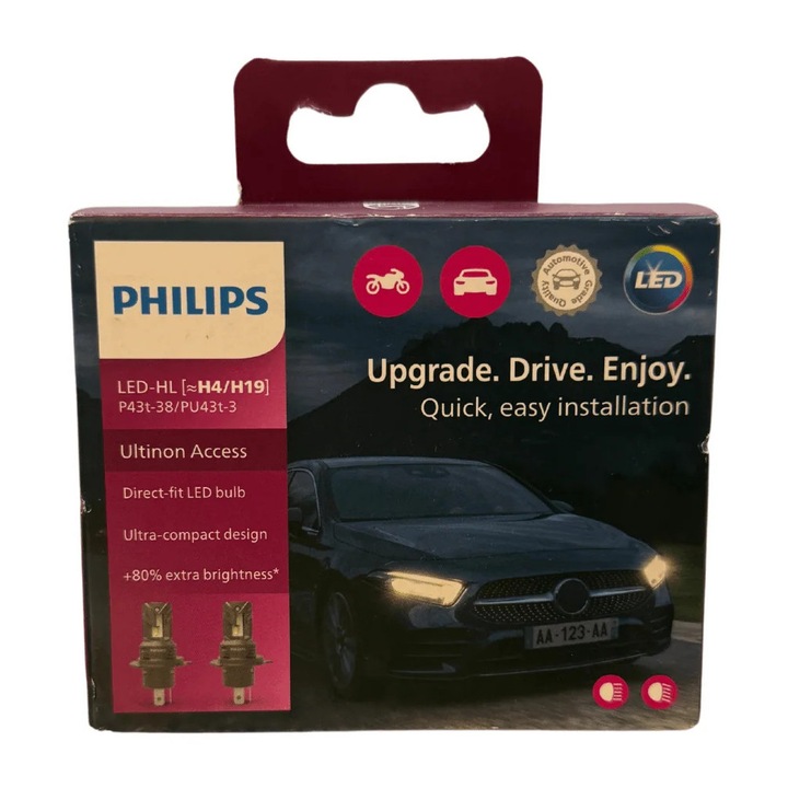 Set 2 leduri auto Philips LED-HL H4/H19, Ultininon Acces 20 W, 6000 K, 12V