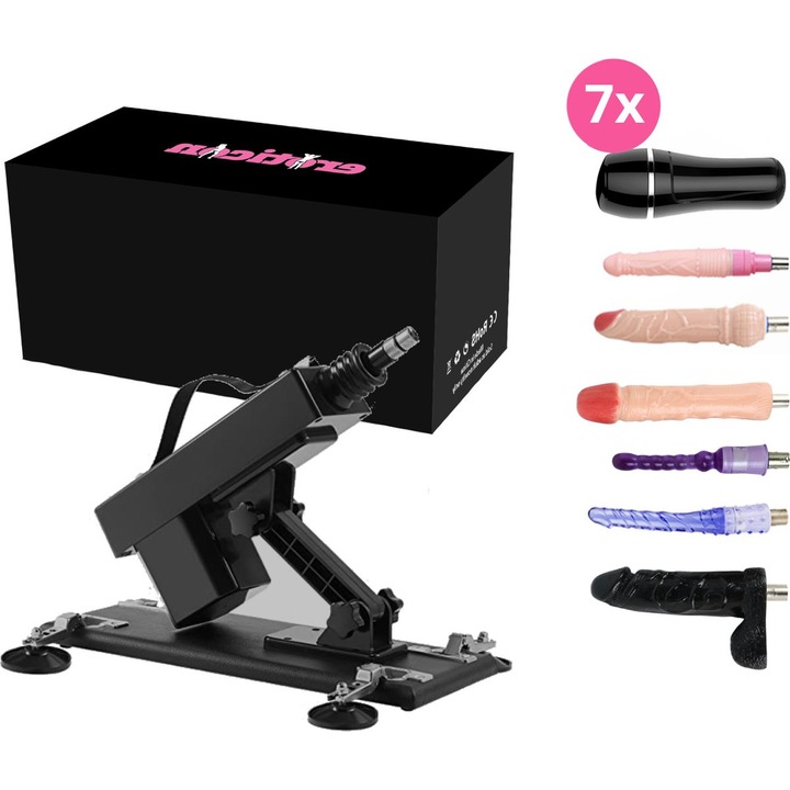 Автоматична секс машина Eden – Мощно проникване под различни ъгли, секс машина за жени и мъже със 7 приставки – дилда и изкуствена вагина – унисекс играчка за удоволствие