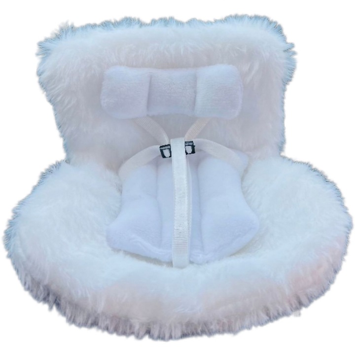 Scaun de masina Labubu, scaun de siguranta pentru ventilatia aerului de masina, perfect pentru decorarea si afisarea masinilor, potrivit pentru papusi La-bubu 17cm, alb