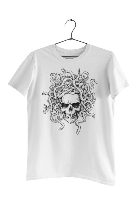Malfini póló, csontváz kígyó mintával, fehér, S-es méret