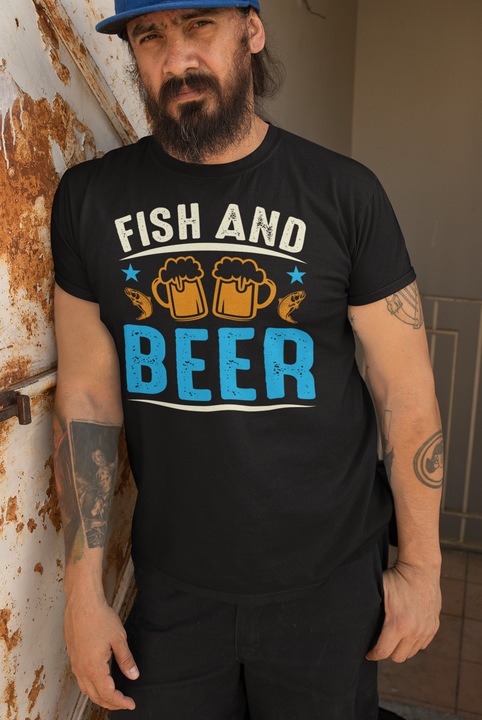 Tricou Malfini, Fish and beer, Negru