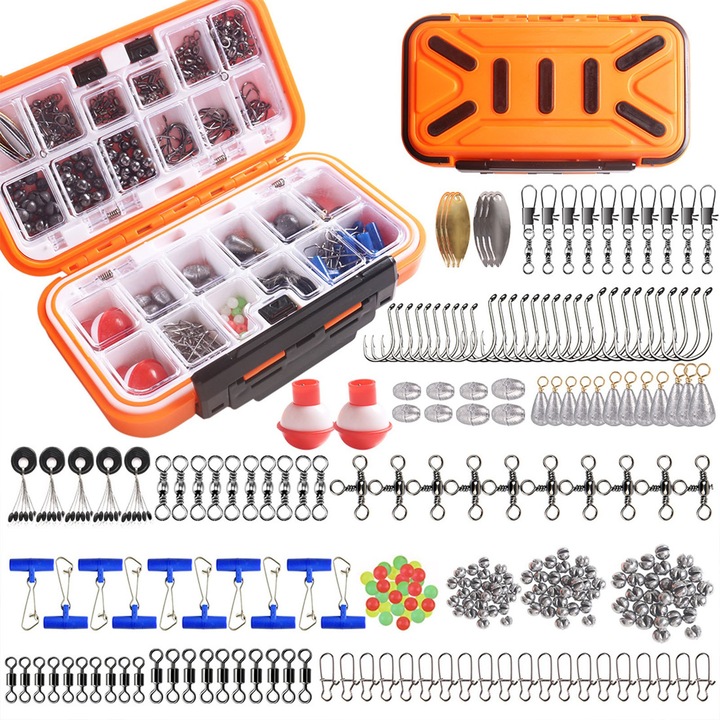 Set de echipamente de pescuit de surf 254 bucati Set de pescuit Finder de peste Set de pescuit Pomfret Piramide Plumb Pendant Carlig de pescuit Inel de pivotare Buton de snap Margele de plutitor Diverse accesorii