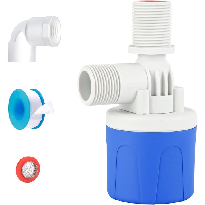 Supapa automata de control al nivelului apei, PsAyl®, supapa plutitoare mini, Plastic, pentru piscina turn de apa, Albastru/Alb