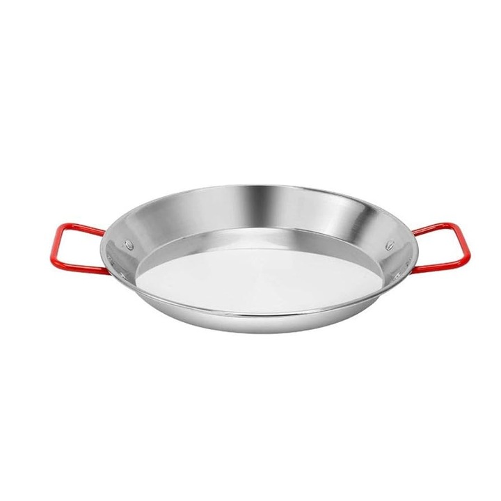 OEM Paella serpenyő, rozsdamentes acél, hőálló fogantyúkkal, professzionális, tapadásmentes, tenger gyümölcseihez, rizshez, zöldségekhez, 22 cm, piros/ezüst