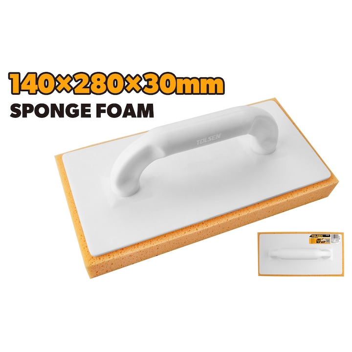 Gletiera spuma burete TOLSEN 280x140x30 mm, maner PS, cu taieturi orizontale si verticale, pentru finisare si aplicare usoara