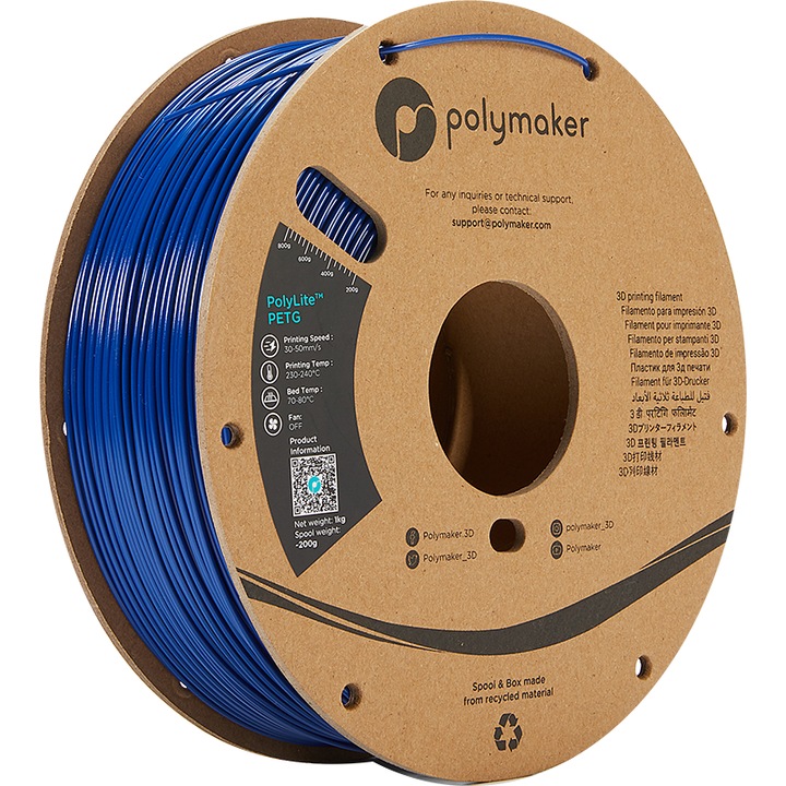 Polymaker PolyLite PETG Filament 1.75mm, 1kg, kék színű