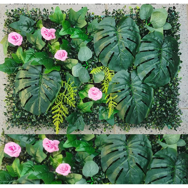 Feicaeesa® Изкуствено растение, Декоративен панел Зелени листа, Разнообразни 40x60 см, За вътрешна употреба, Зелено, Розово