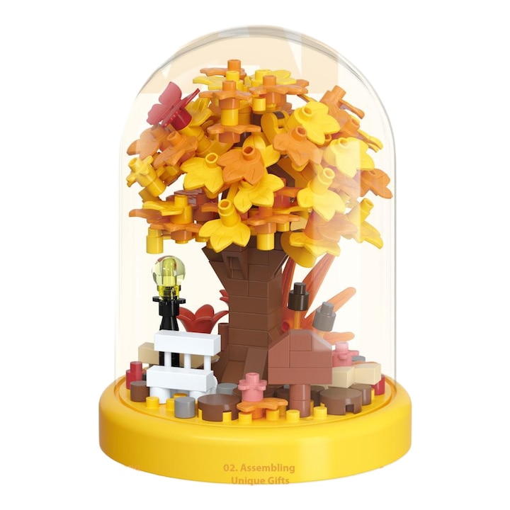 Innovium™ Őszi fa építőkészlet, Miniatűr természet, 280 ABS darab, Komplex dizájn, 6 × 6 × 7,8 CM, Kreatív játék gyerekeknek és felnőtteknek, Szezonális dekorációs modell
