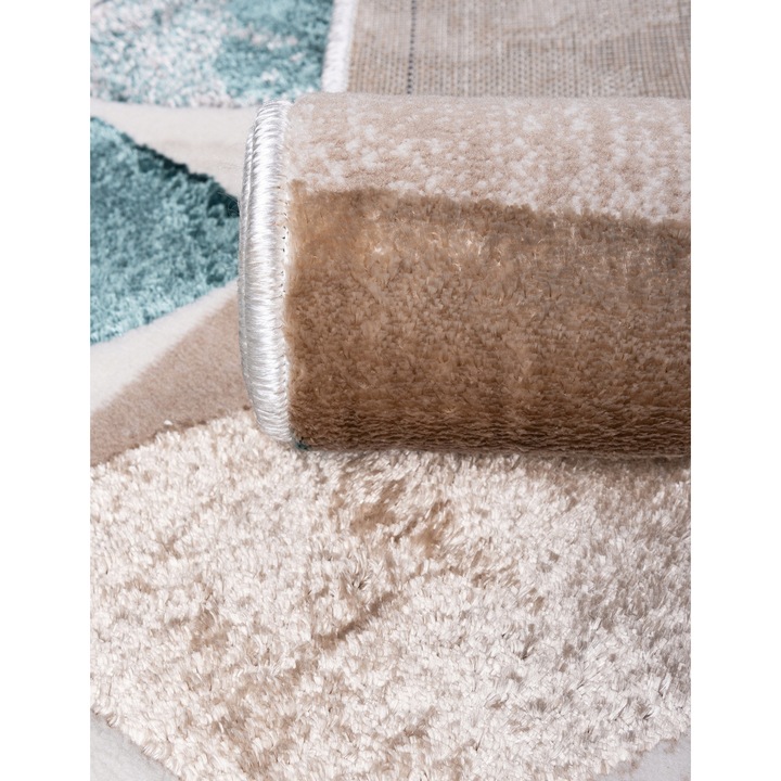 Килим, e-floor, Reno, 80 см x 150 см, бежов/кафяв, полиестер, съвместим с подово отопление, сертифициран по Oeko-Tex, геометричен модел