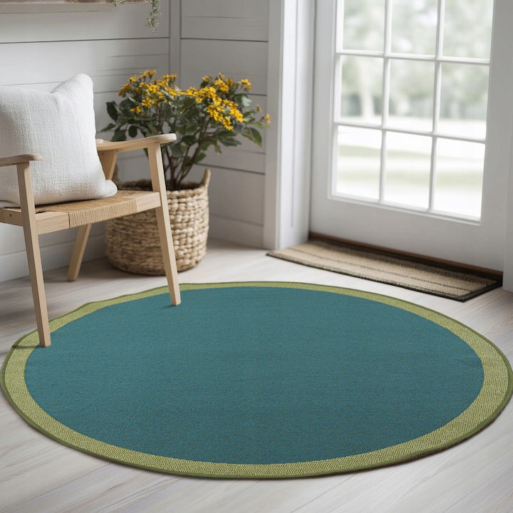 Covor Exterior, e-floor, Inez, 120 Cm X 120 Cm, Verde, Polipropilen, Rezistenta La Conditii Meteorologice, Certificat Oeko-Tex, Rezistent La Apa