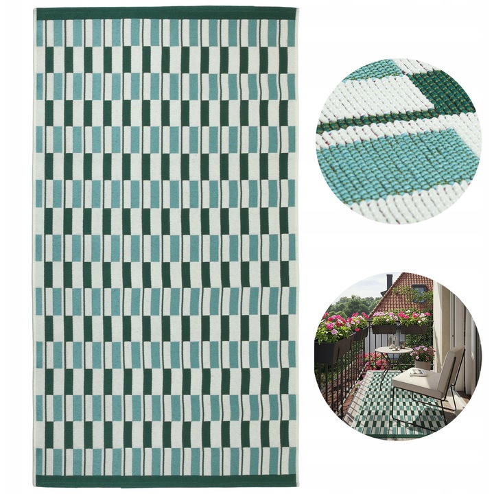 Covor Exterior, e-floor, Inez, 80 Cm X 150 Cm, Verde, Polipropilen, Rezistenta La Conditii Meteorologice, Certificat Oeko-Tex, Rezistent La Apa