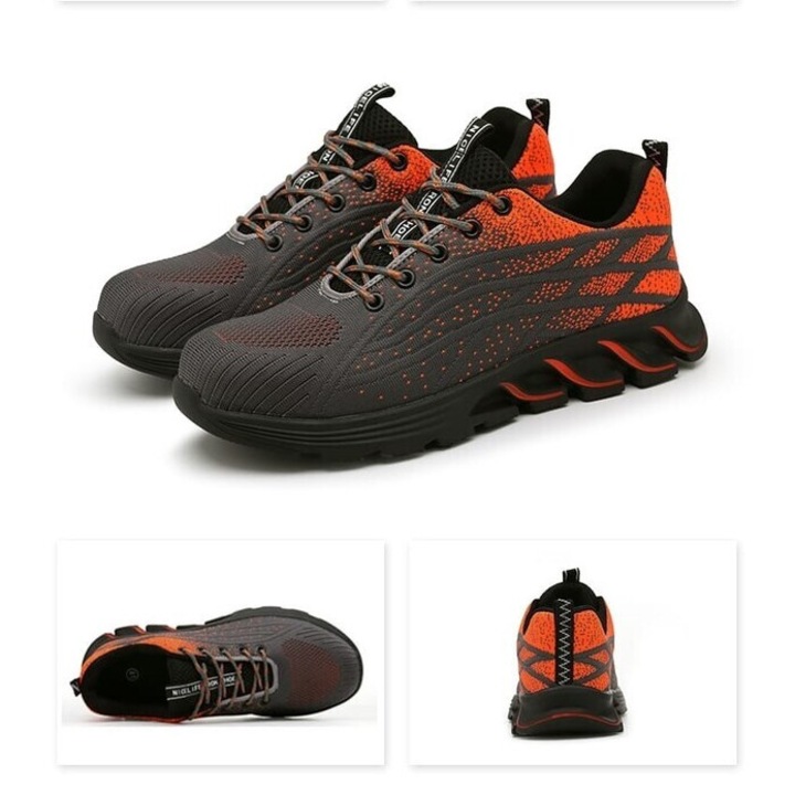 Pantofi de protecție, EKDANT, textil, vârf metalic, anti-alunecare, portocaliu/gri, 44 EU