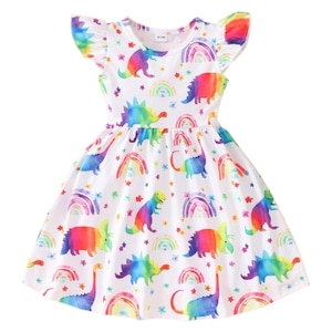 Rochita Fetita cu Imprimeu Dinozauri Colorata si Vesela, Stil Casual 2 ani
