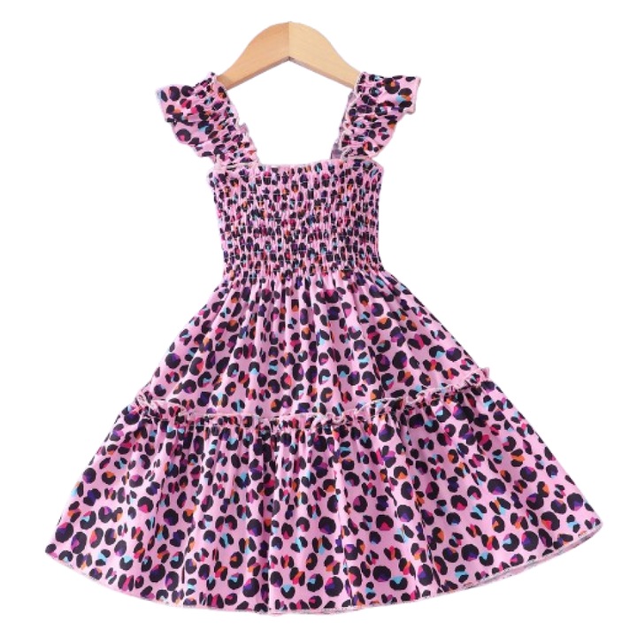 Rochita Fetita cu Bretele si Imprimeu multicolor Stil Casual de Vara, Multicolor