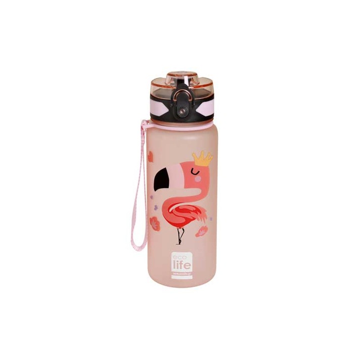 Sticla Ecolife Tritan 500ml, roz flamingo, 20x6,5cm