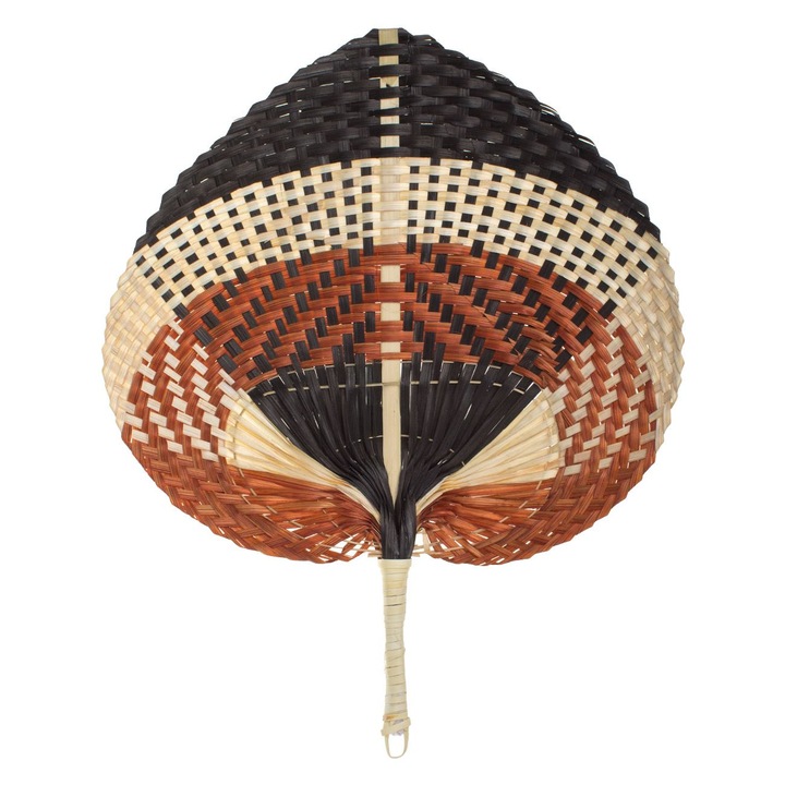 Декоративен черно-кафяв бамбуков вентилатор с шарки 37 см