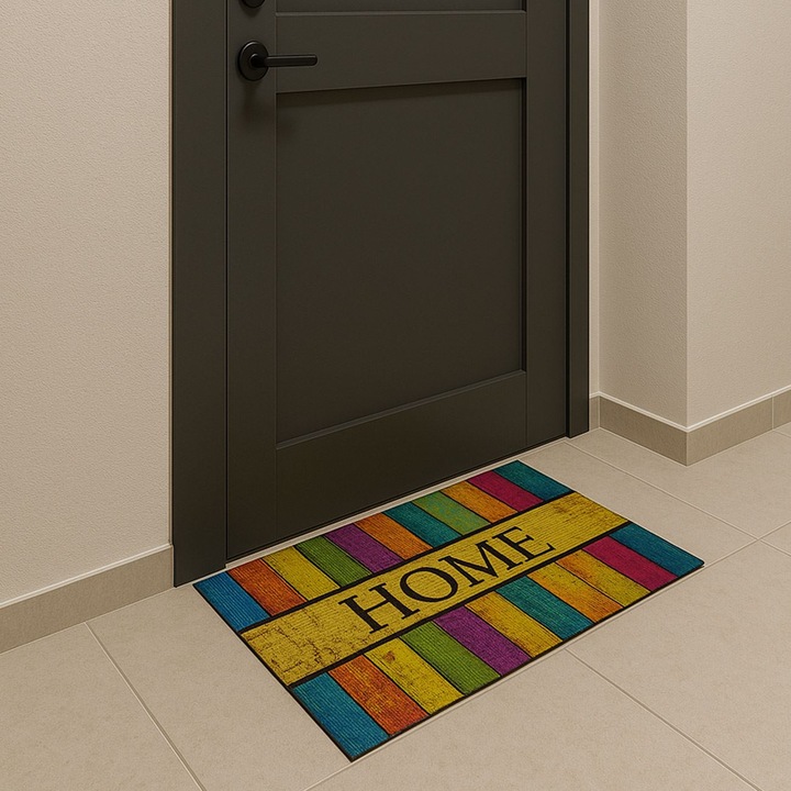 Bejárati szőnyeg színes csempével, "otthon" mintával, 75x45cm