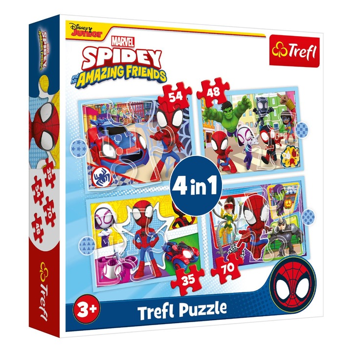 Пъзел Spidey 4 в 1 – Trefl, Класически, 70 части, Хартия, 28x6x28 см, Многоцветен