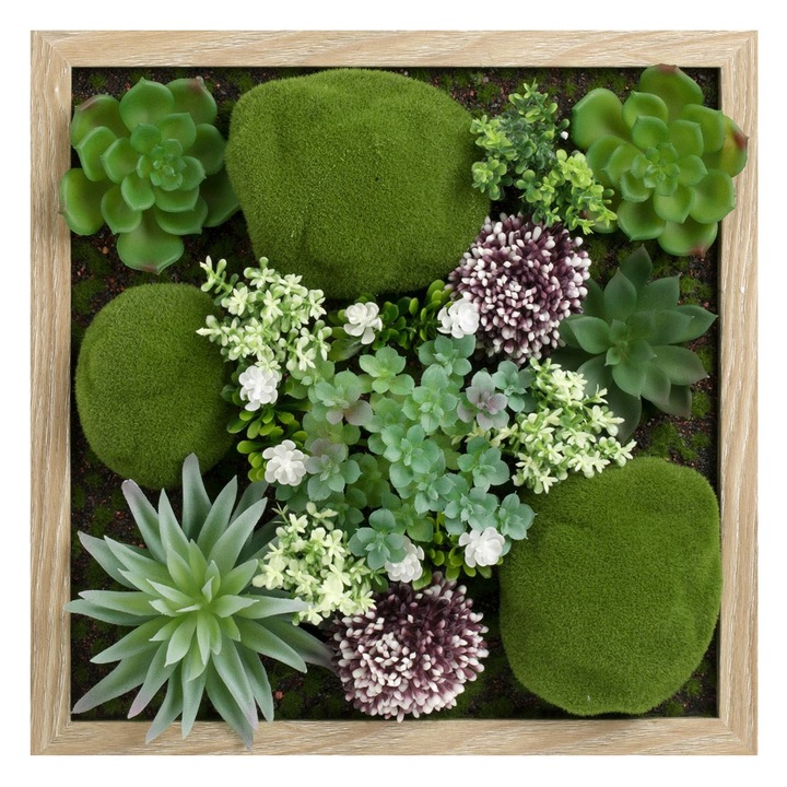 Дървена картина с растения и мъх 3D 30x30x10см