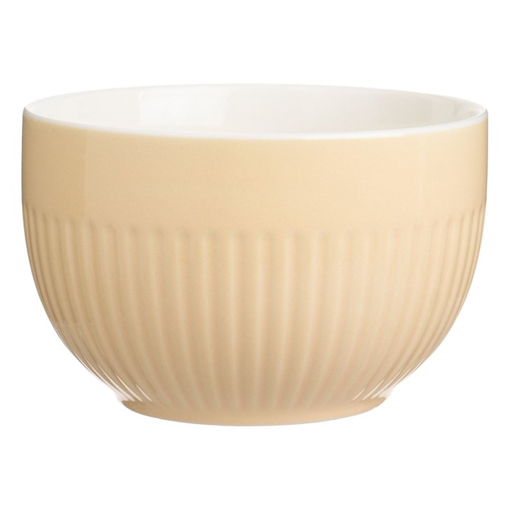 Bol din portelan crem alb cu model reliefat dungi 680ml