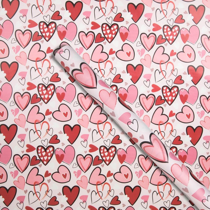 Hartie de impachetat, model inimioare, multicolor, 150x70cm