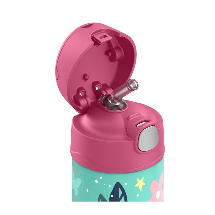 Термос FUNcontainer със сгъваем капак и дръжка, светло розов