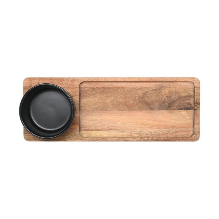 Tava de servit cu bol ceramic, Estia Home Art, maro/negru