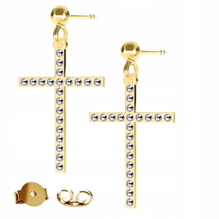 Fülbevaló, Larezo, Swarovski kereszt, 925 ezüst, 24K arany bevonat, 22 mm, antiallergén, ajándékcsomagolásban, ezüstszínű