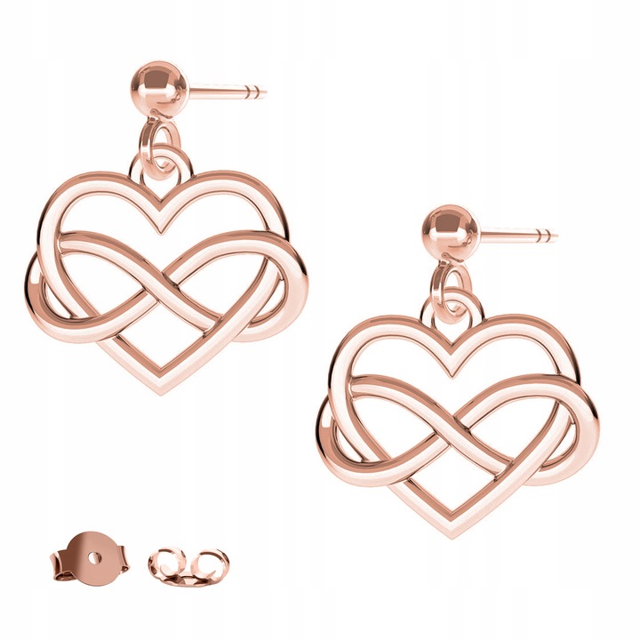 Fülbevaló, Larezo, Szív, 925 ezüst, 18K rózsaarany, tűs zár, Talisman magassága 1.3 cm, nőknek, ajándékdoboz ékszerekhez, ezüst