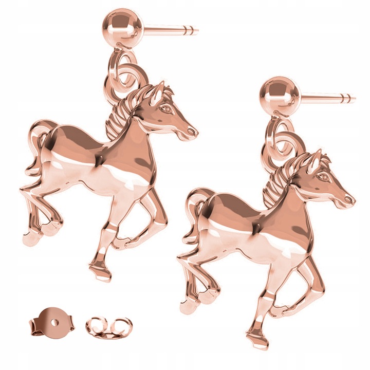 Fülbevaló, Larezo, Ló, 925 ezüst, 18K rózsaarany, tűs zár, Talisman magassága 15 mm, nőknek, ajándékdoboz ékszerekhez, ezüst