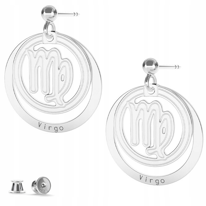 Fülbevaló, Larezo, Szűz csillagjegy, 925 ezüst, antiallergén, Talisman magassága 22 mm, stiftes záródás, ajándékcsomagolás minőségi tanúsítvánnyal, ezüst