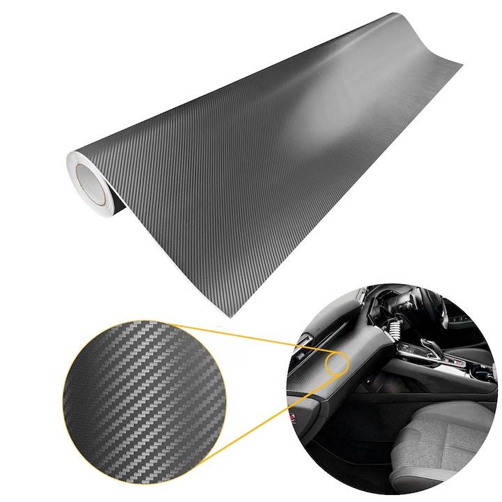 Folie termoplastica Decomeister, carbon, gri inchis, 150x100cm, adeziv cu canale de aer, rezistenta UV