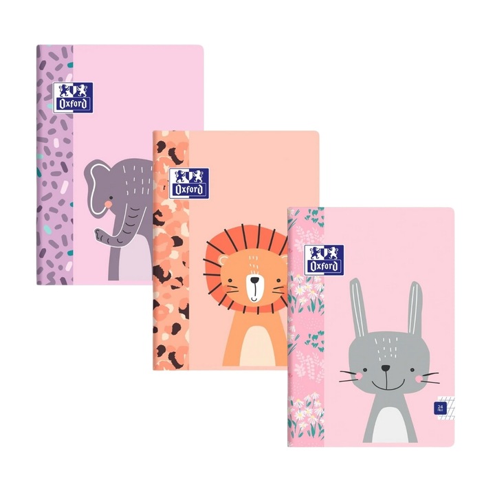 Set 3 x Caiet Oxford Tip I, A5, 24 file, 90 g/mp, Fete, Roz