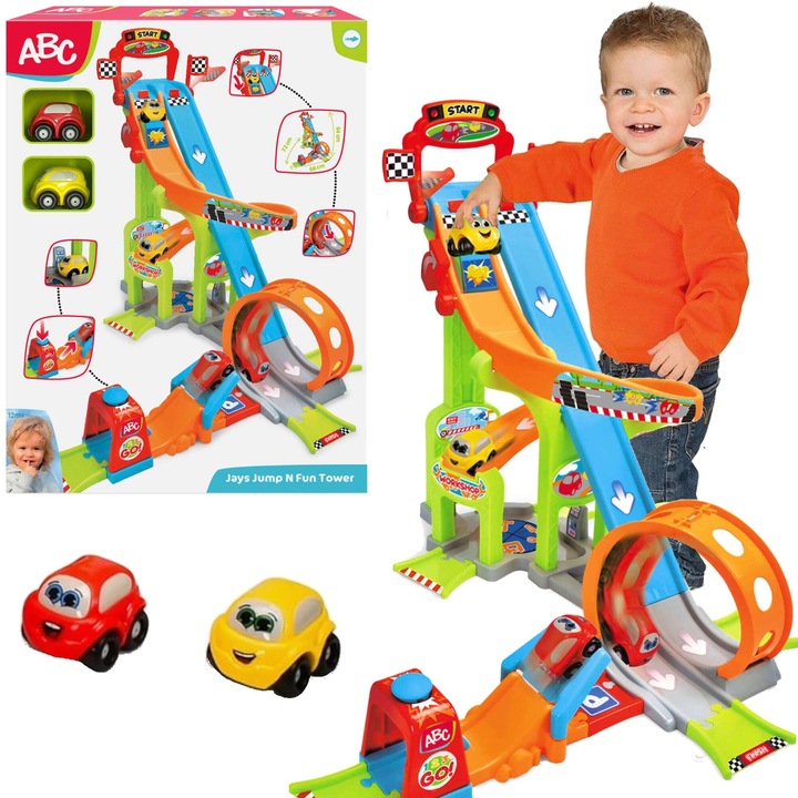 Garaj mare Set de piste pentru masini cu lansator si bucla ABC + 2 vehicule