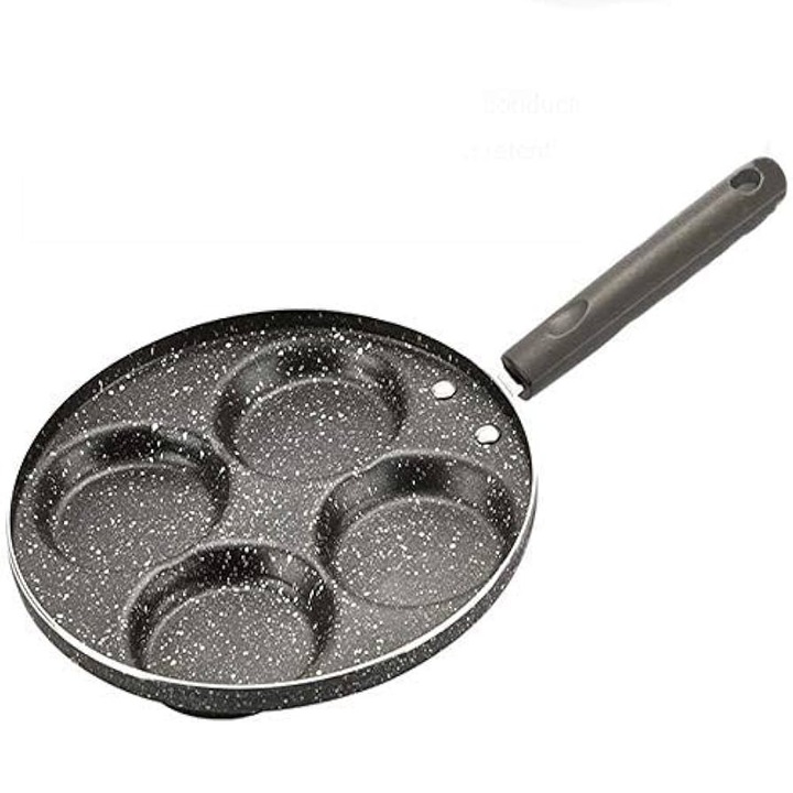 Тиган с 4 форми за яйца, палачинки, незалепващ, керамичен, 24 см, черен