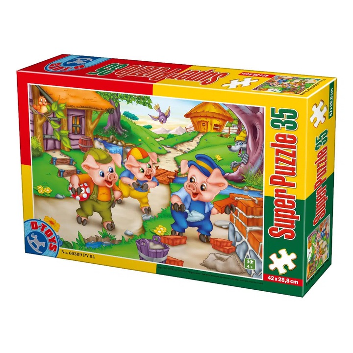 Puzzle D-Toys Cei trei purcelusi, 35 piese, carton gros, dimensiuni ideale pentru copii
