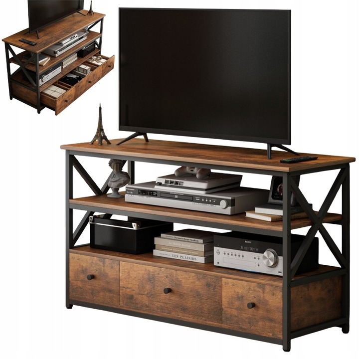 TV szekrény loft komód nappaliba polcokkal fiókokkal 110 cm BADU