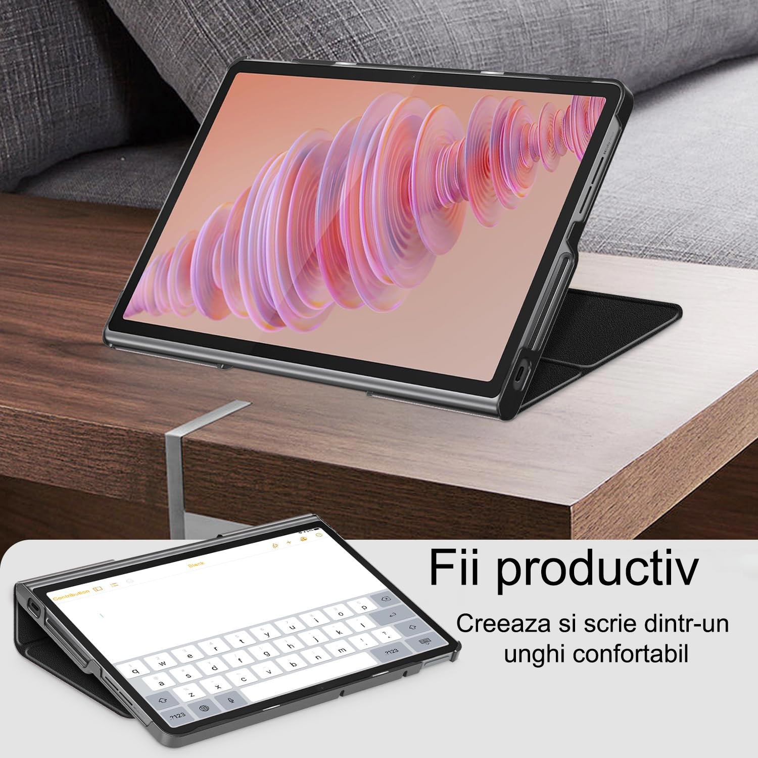 Husa pentru Lenovo Tab Plus 11.5, flexibila, carcasa ultra-subtire cu spate vertical, protectie 360, OUYLAF, negru