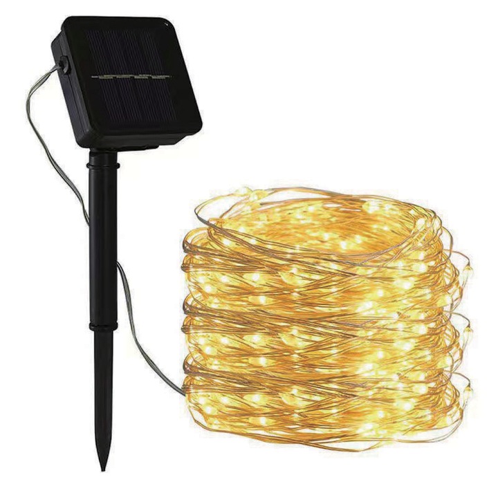 Lampa solara decorativa, 7m, 50 LED, 8 moduri de iluminare, IP65, pentru gradina si terasa, culoare calda