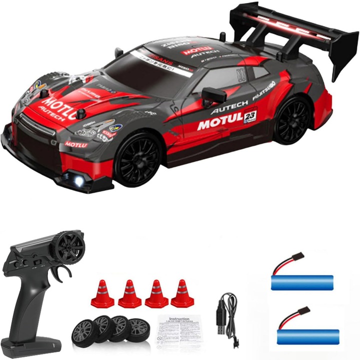 OUYLAF 4WD RC autó 1:24, 20KM/H, verseny- és drift kerekek, piros, készlet