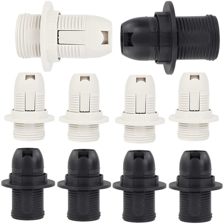 Set 10 bucati suport lampa E14, Plastic, Alb/Negru