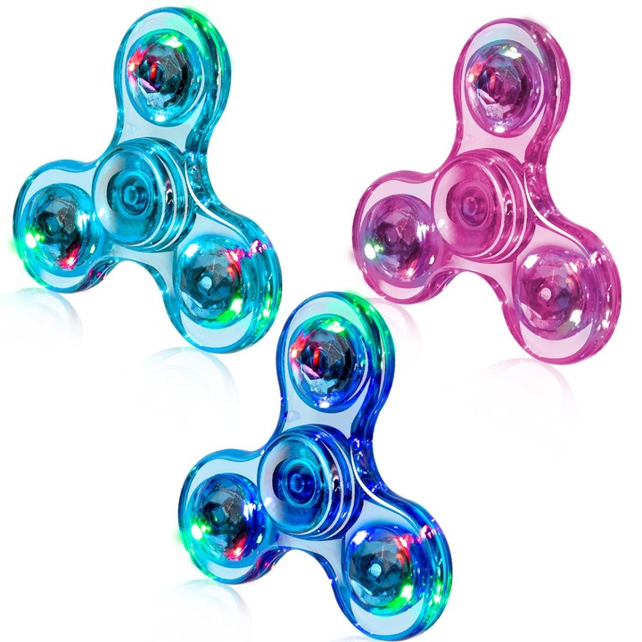 Set 3 jucarii Fidget Spinner LED, pentru Copii 3-7 ani, anti-stres rotativa, Jucarii Senzoriale, Pentru Relaxare si joaca, OUYLAF, Multicolor