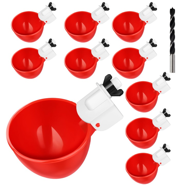 Set 10 cani pentru adapator pui/gaini, convenabile, usor de instalat, Plastic, pentru utilizare in interior, cat si in exterior, OUYLAF, Rosu