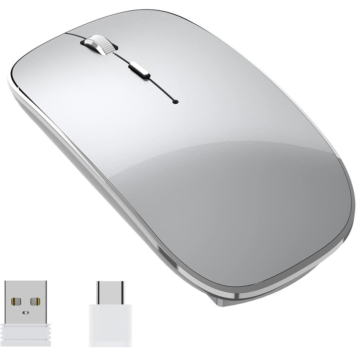 Mouse wireless reincarcabil, 2.4G, design subtire, silentios, 3 niveluri DPI, negru