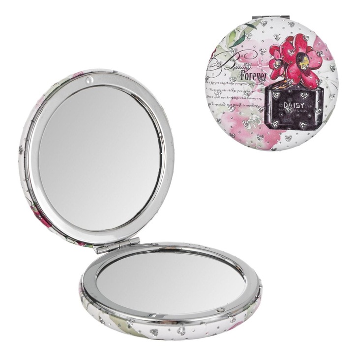 JB Beauty Zsebtükör, Többszínű, 7cm, Kétoldalas, Szívecskés és Parfümös Minta, MYONNA IT & E- COMMERCE ®