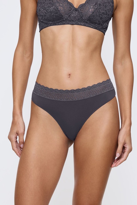 Triumph, Chiloti tanga din amestec modal cu garnitura din dantela, Gri inchis